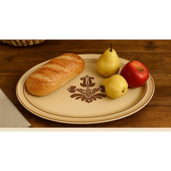 Vintage Pfaltzgraff Yorktowne Brown Floral Oval Platter 12” Stoneware #6-007 USA - Picture 1 of 7